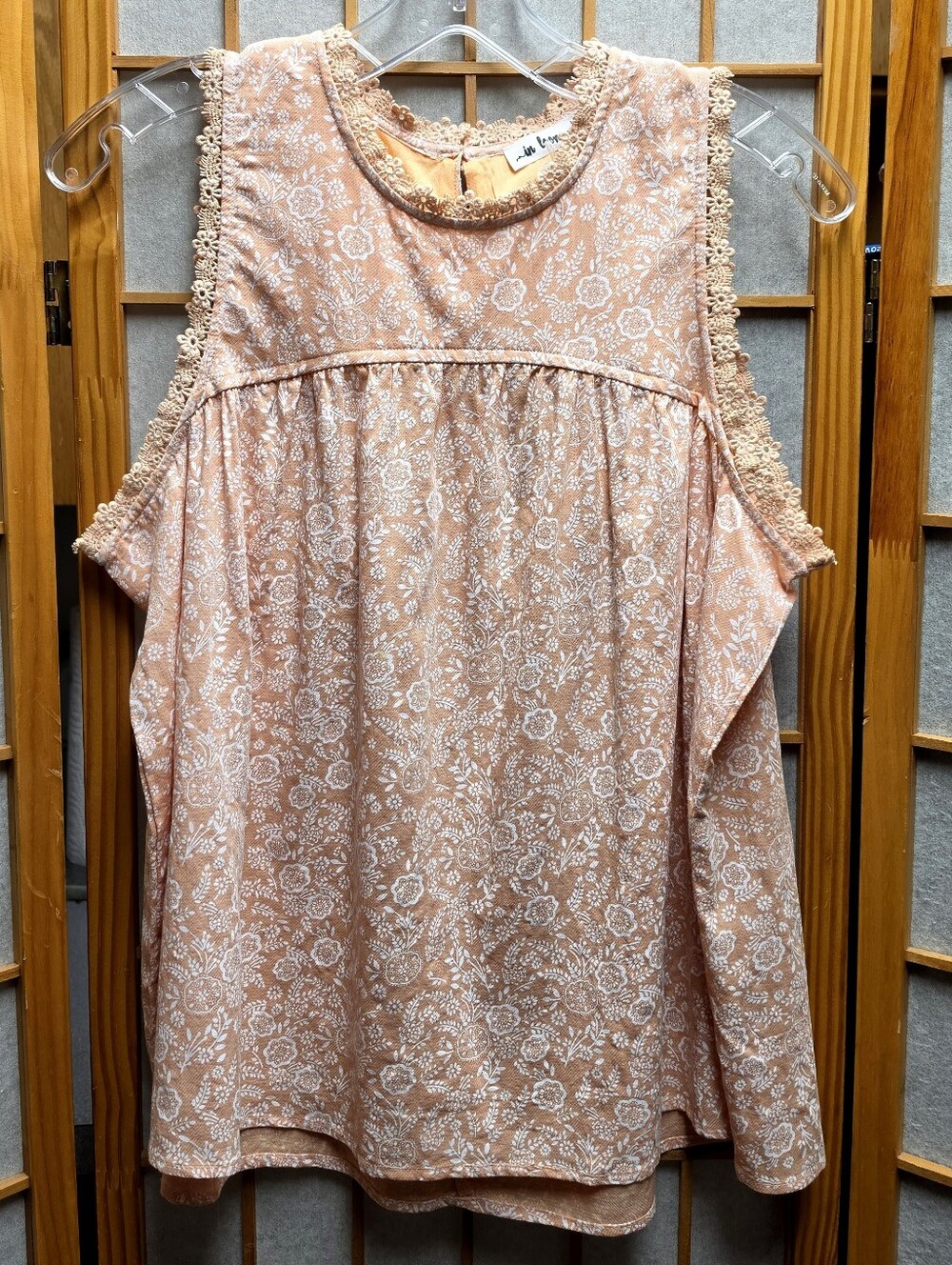 🍑 In Loom Peach Floral Lace Tank Womens S/M